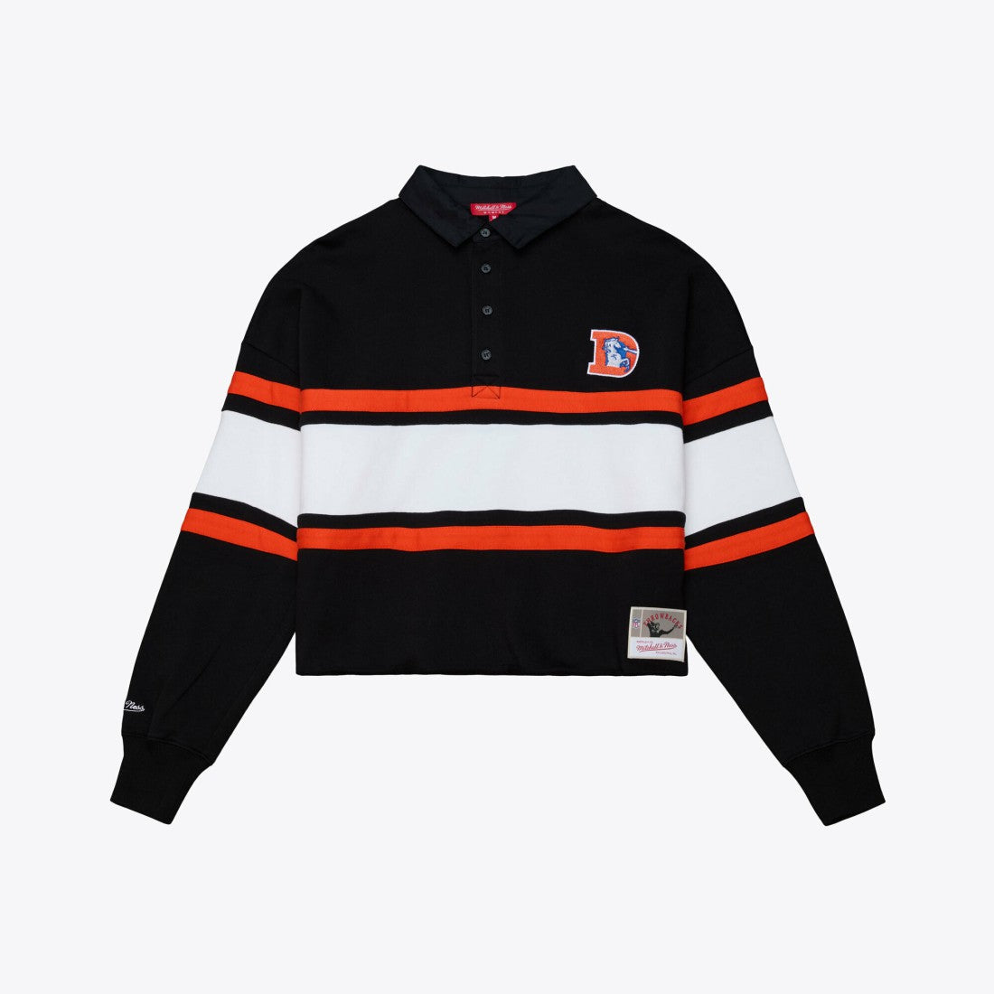 Denver Broncos Women's Throwback Cropped Long Sleeve Rugby Polo - Black sale