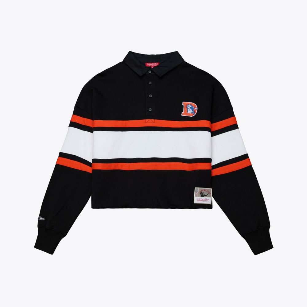 Denver Broncos Women's Throwback Cropped Long Sleeve Rugby Polo - Black sale