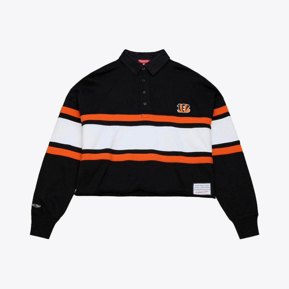Cincinnati Bengals Women's Cropped Long Sleeve Rugby Polo - Black discount