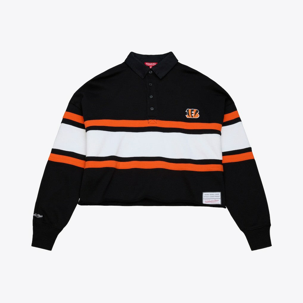 Cincinnati Bengals Women's Cropped Long Sleeve Rugby Polo - Black discount