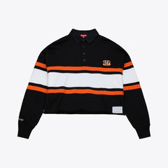 Cincinnati Bengals Women's Cropped Long Sleeve Rugby Polo - Black discount
