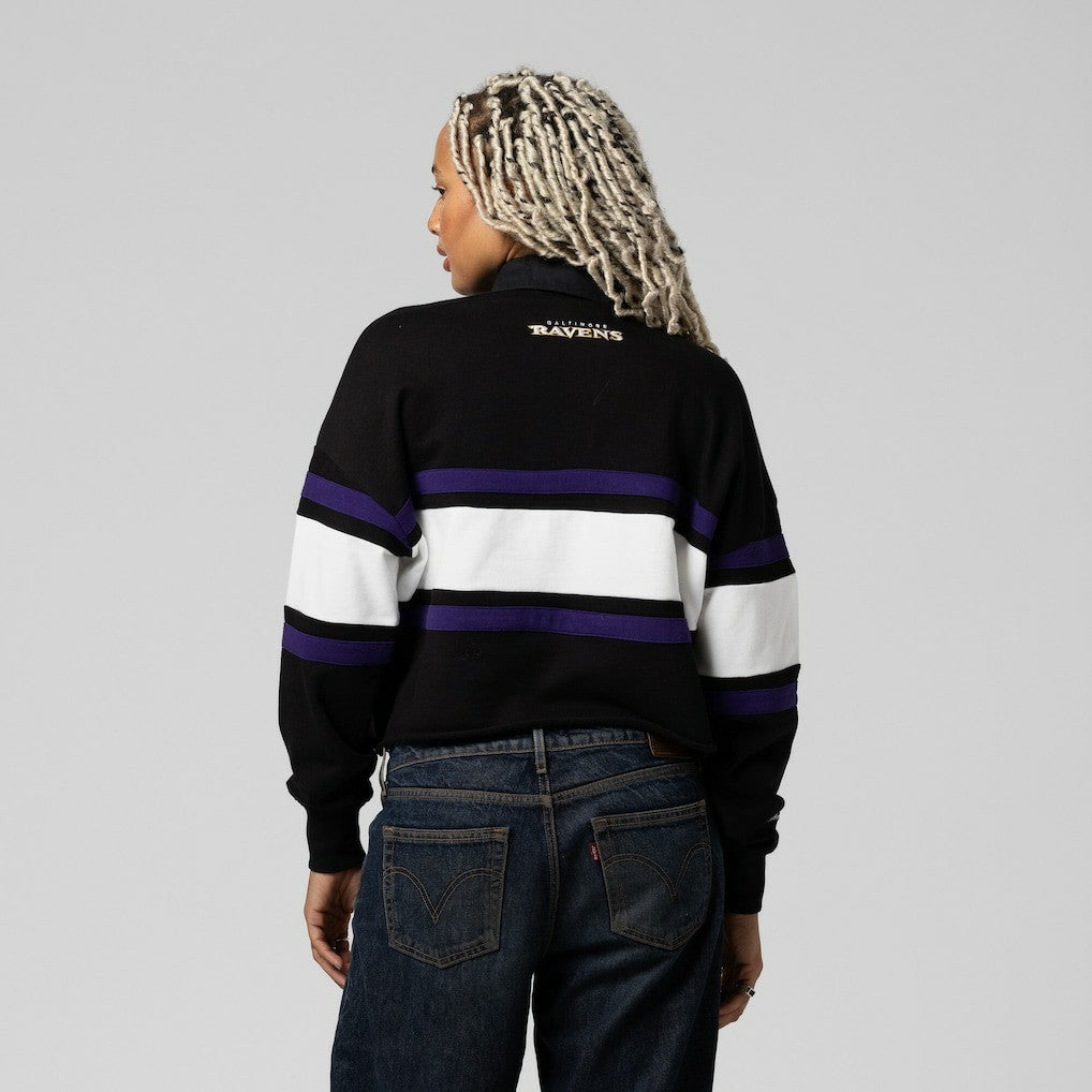 Baltimore Ravens Women's Cropped Long Sleeve Rugby Polo - Black discount