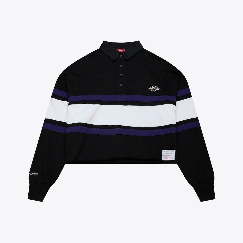 Baltimore Ravens Women's Cropped Long Sleeve Rugby Polo - Black discount