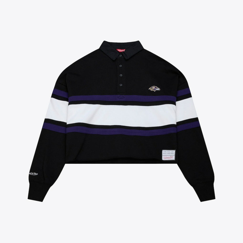 Baltimore Ravens Women's Cropped Long Sleeve Rugby Polo - Black discount