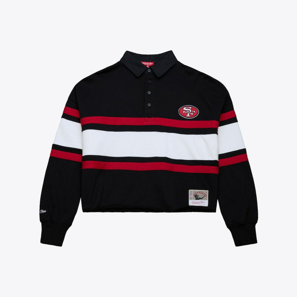 San Francisco 49ers Women's Cropped Long Sleeve Rugby Polo - Black outlet