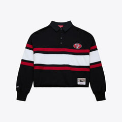 San Francisco 49ers Women's Cropped Long Sleeve Rugby Polo - Black outlet
