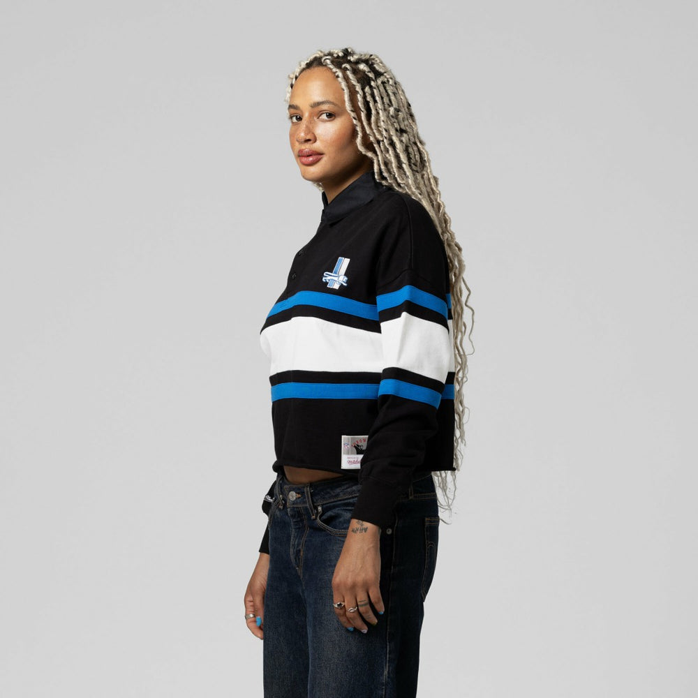 Detroit Lions Women's Cropped Long Sleeve Rugby Polo - Black on sale