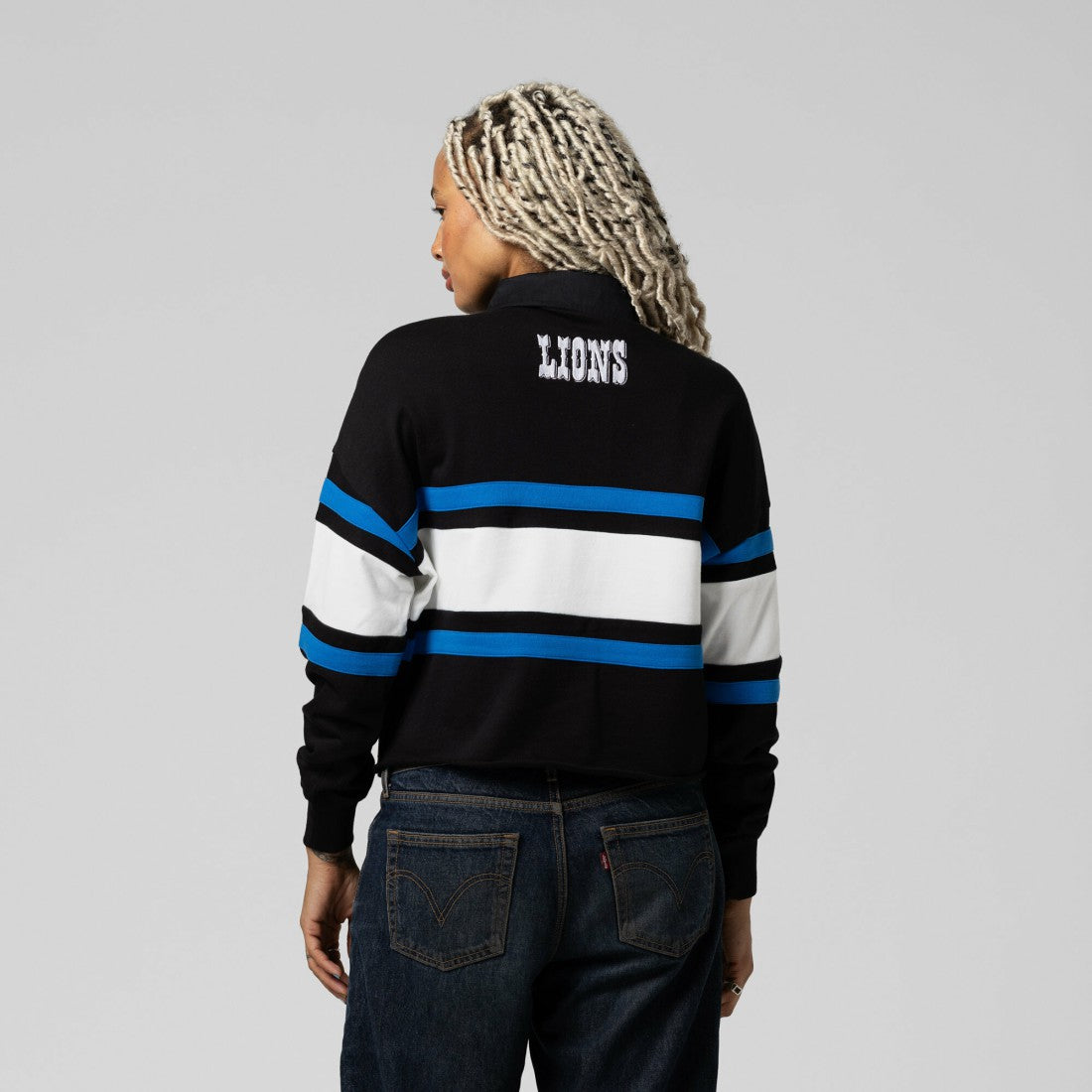 Detroit Lions Women's Cropped Long Sleeve Rugby Polo - Black on sale