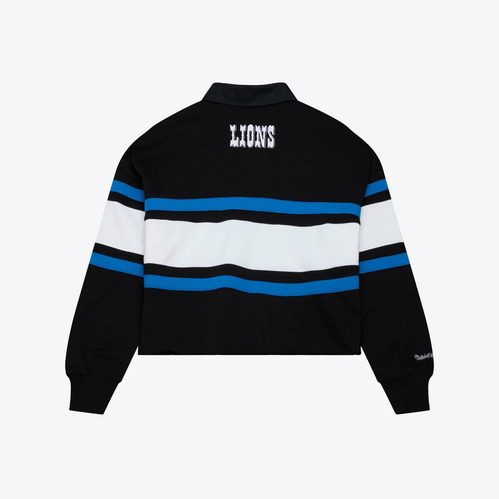 Detroit Lions Women's Cropped Long Sleeve Rugby Polo - Black on sale
