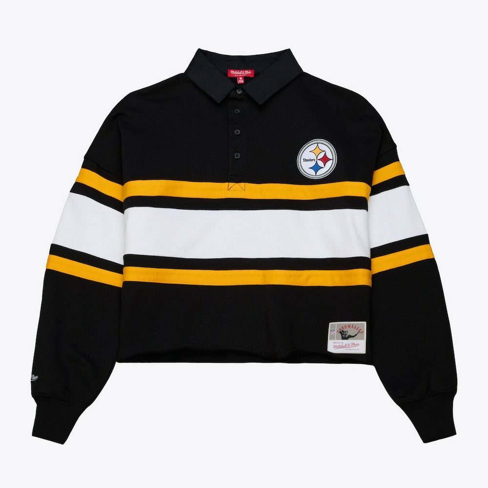 Pittsburgh Steelers Women's Cropped Long Sleeve Rugby Polo - Black discount