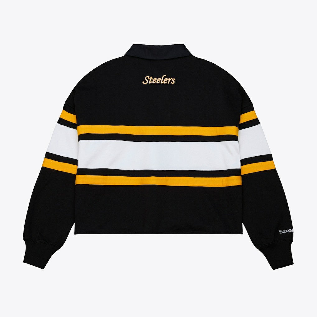 Pittsburgh Steelers Women's Cropped Long Sleeve Rugby Polo - Black discount