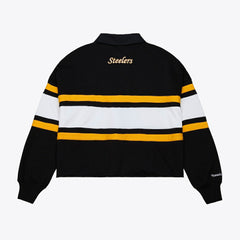 Pittsburgh Steelers Women's Cropped Long Sleeve Rugby Polo - Black discount