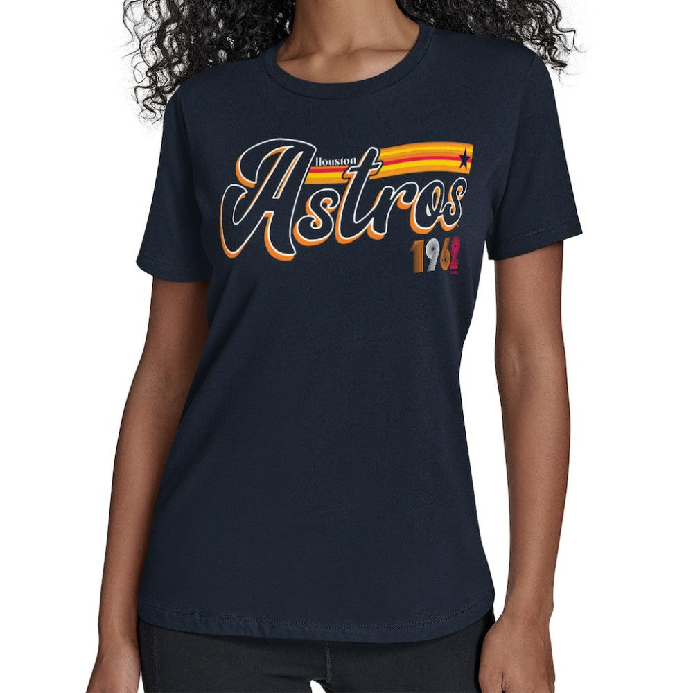 Houston Astros Starter Women's Groovy Script Team Fitted T-Shirt Navy