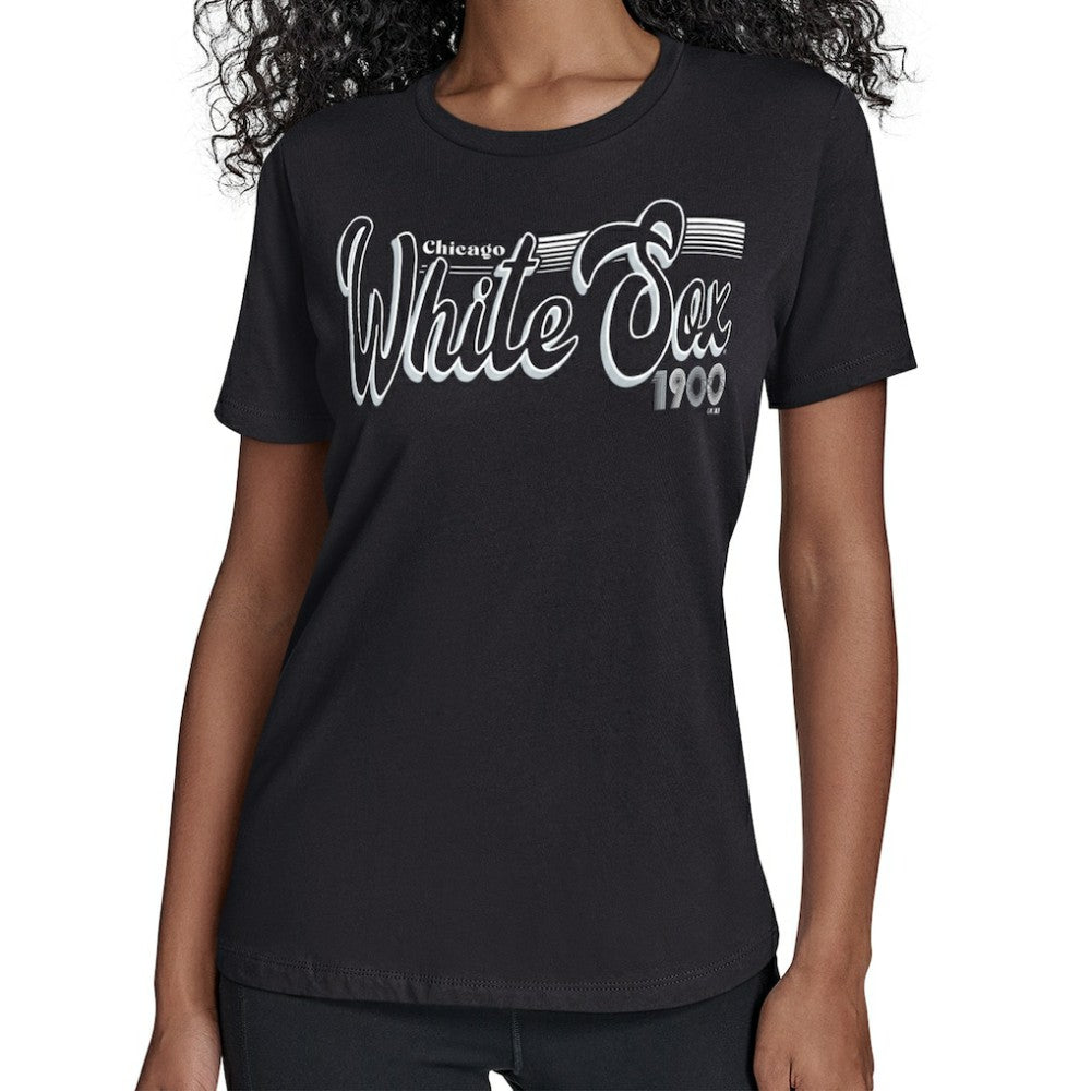 Chicago White Sox Starter Women's Groovy Script Team Fitted T-Shirt Black