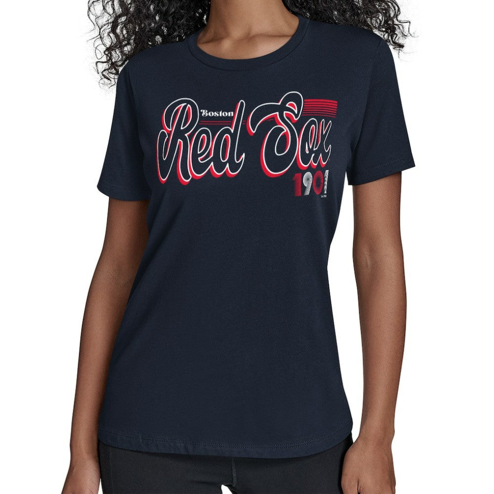 Boston Red Sox Starter Women's Groovy Script Team Fitted T-Shirt Navy