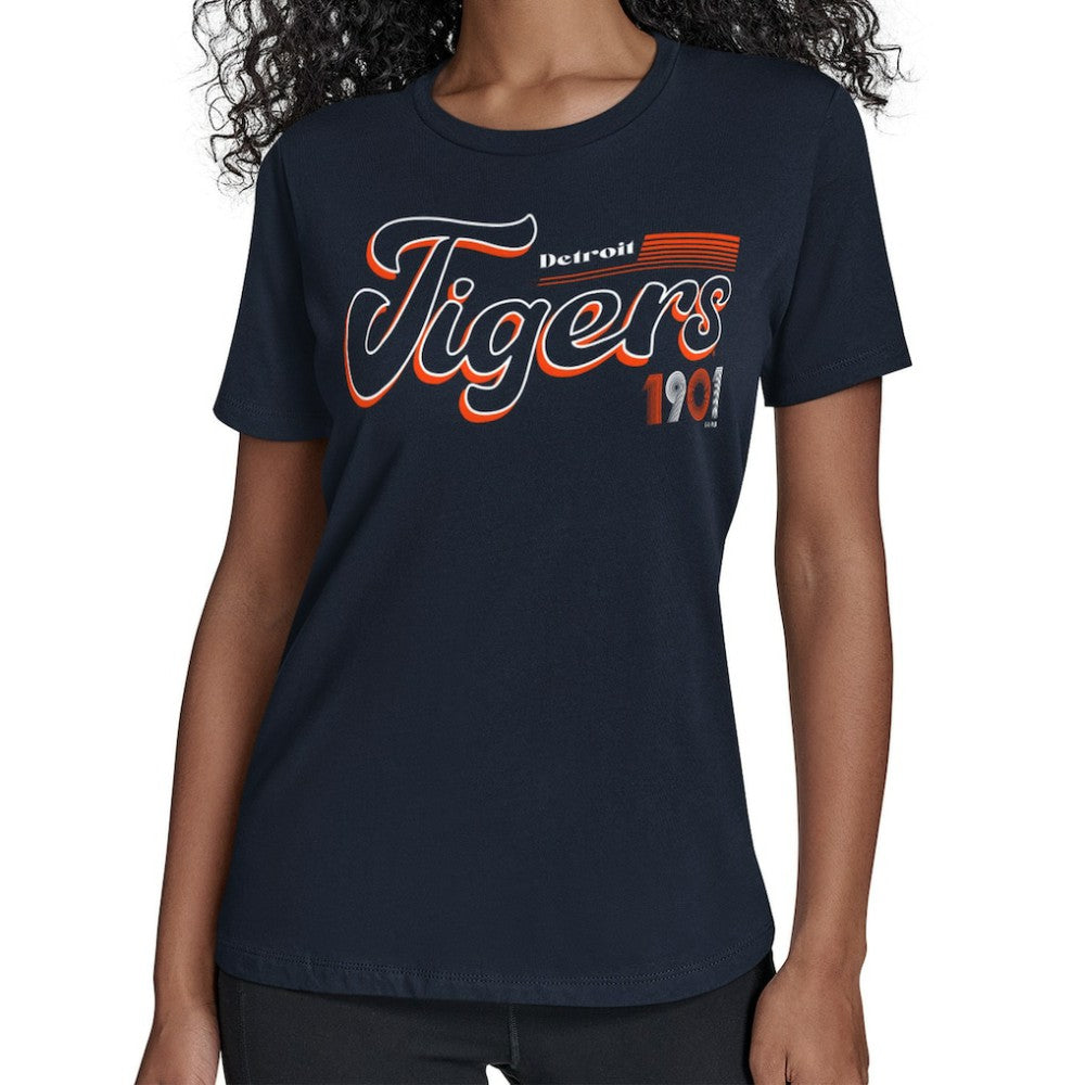 Detroit Tigers Starter Women's Groovy Script Team Fitted T-Shirt Navy