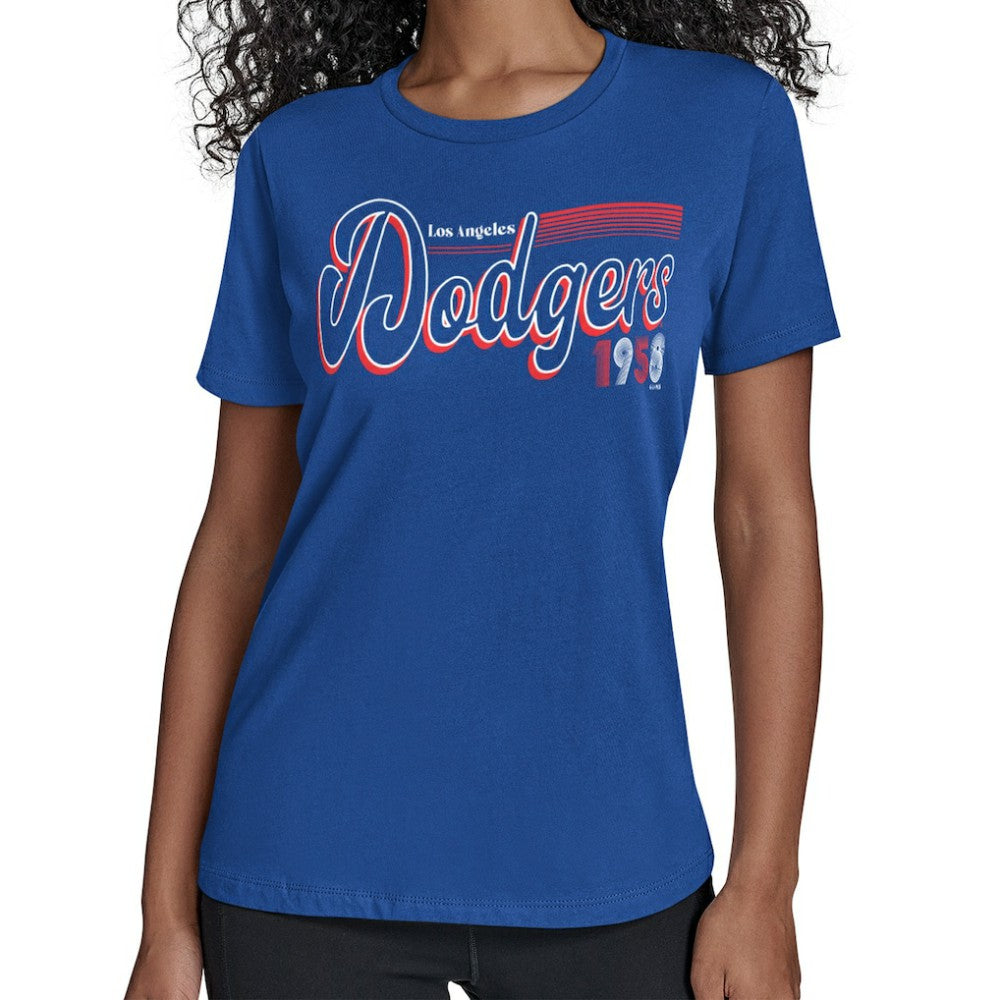 Los Angeles Dodgers Starter Women's Groovy Script Team Fitted T-Shirt Royal