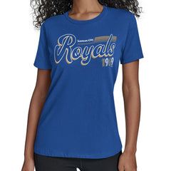 Kansas City Royals Starter Women's Groovy Script Team Fitted T-Shirt Royal