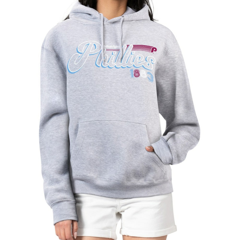 Philadelphia Phillies Starter Women's Groovy Script Team Fleece Pullover Hoodie Gray