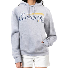 Milwaukee Brewers Starter Women's Groovy Script Team Fleece Pullover Hoodie Gray