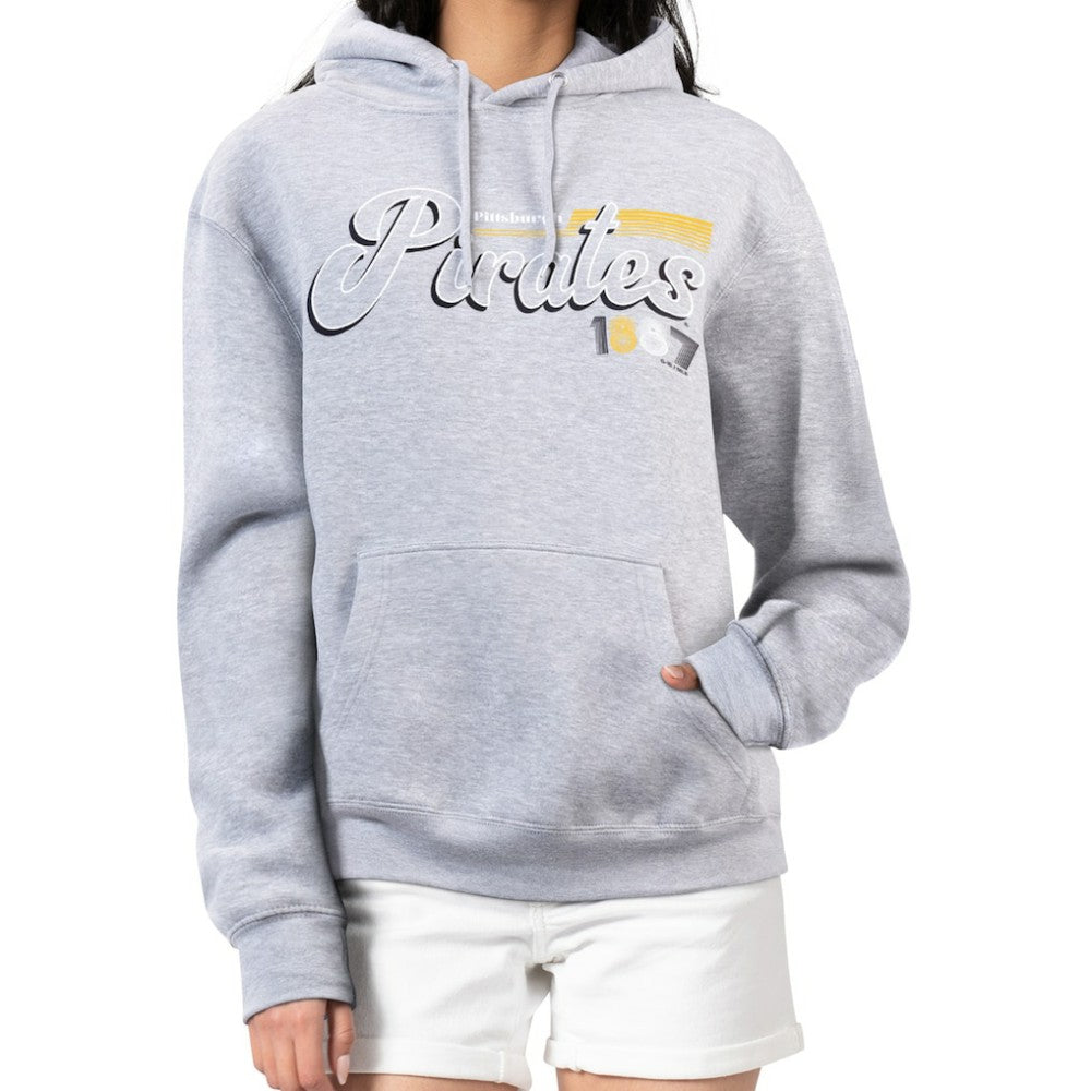 Pittsburgh Pirates Starter Women's Groovy Script Team Fleece Pullover Hoodie Gray