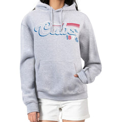 Chicago Cubs Starter Women's Groovy Script Team Fleece Pullover Hoodie Gray