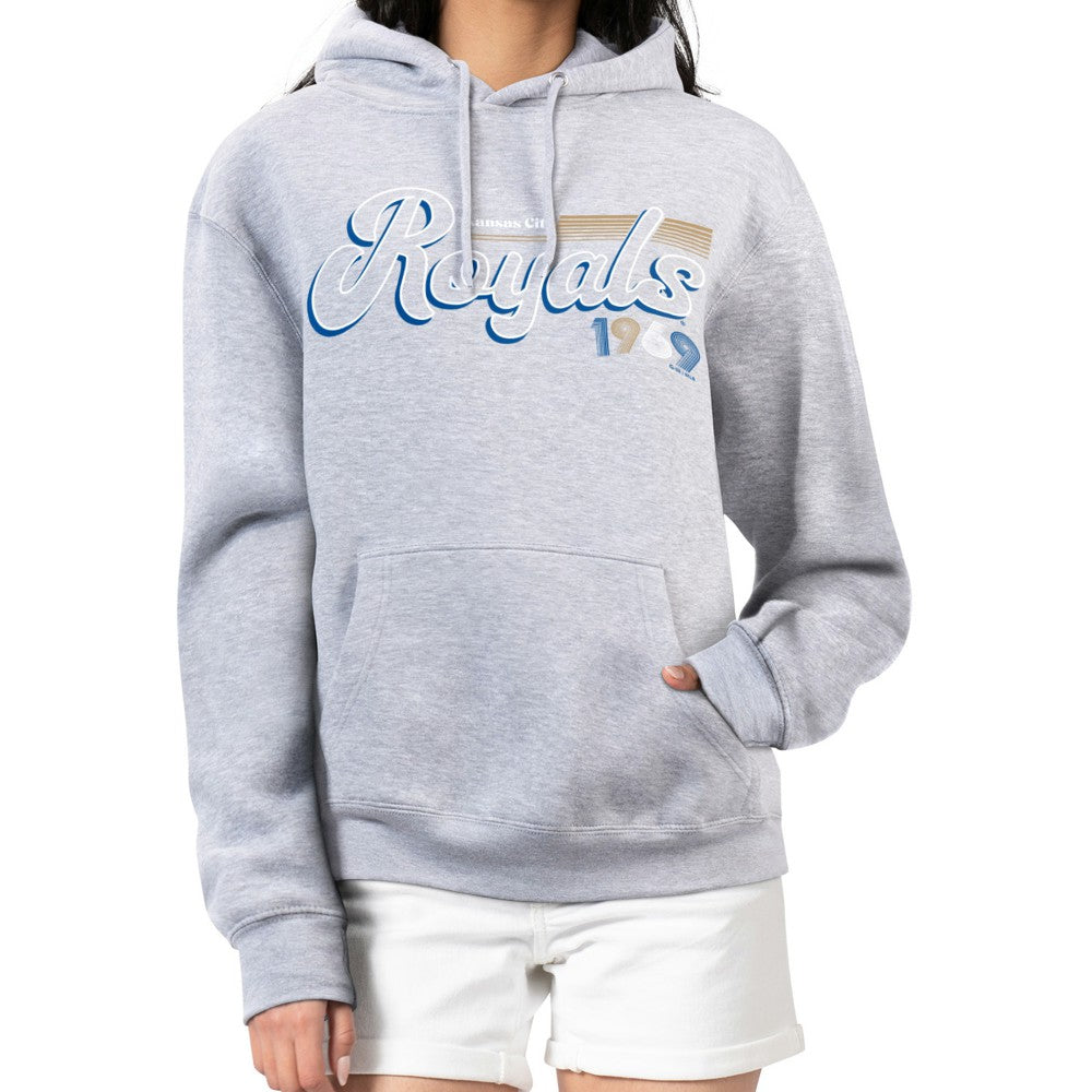 Kansas City Royals Starter Women's Groovy Script Team Fleece Pullover Hoodie Gray