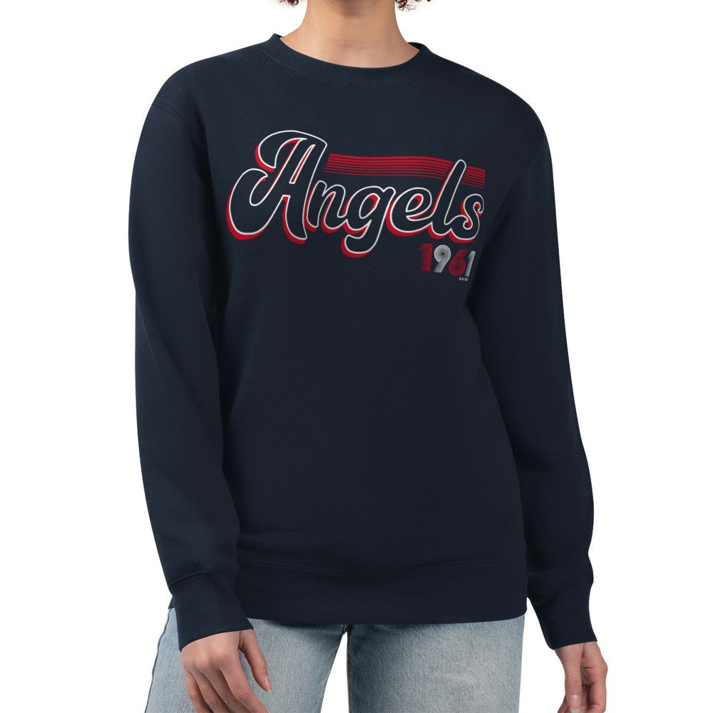 Los Angeles Angels Starter Women's Groovy Script Team Fleece Pullover Sweatshirt Navy