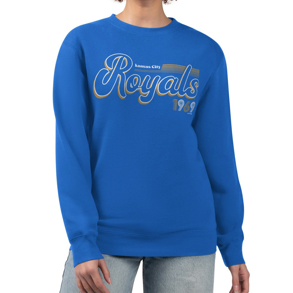 Kansas City Royals Starter Women's Groovy Script Team Fleece Pullover Sweatshirt Royal