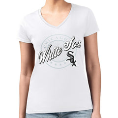 Chicago White Sox G-III 4Her by Carl Banks Women's Super-Slim Fit Lightweight Pinstripe Circle V-Neck T-Shirt White