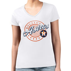 Houston Astros G-III 4Her by Carl Banks Women's Super-Slim Fit Lightweight Pinstripe Circle V-Neck T-Shirt White