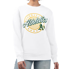 Athletics G-III 4Her by Carl Banks Women's Pinstripe Circle Team Fleece Pullover Sweatshirt White