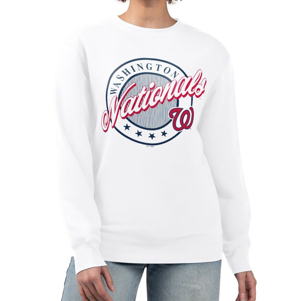 Washington Nationals G-III 4Her by Carl Banks Women's Pinstripe Circle Team Fleece Pullover Sweatshirt White
