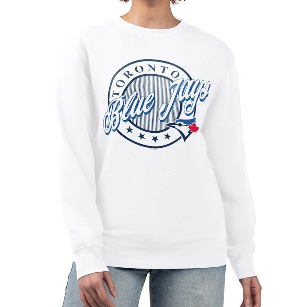 Toronto Blue Jays G-III 4Her by Carl Banks Women's Pinstripe Circle Team Fleece Pullover Sweatshirt White