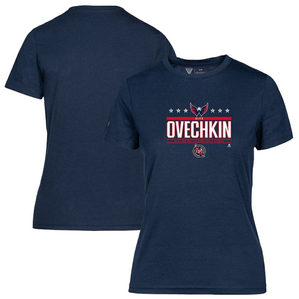 Alexander Ovechkin Washington Capitals Levelwear Women's NHL All-Time Leading Goal Scorer Milestone Stars Name & Number Maddox T-Shirt - Navy T-shirts