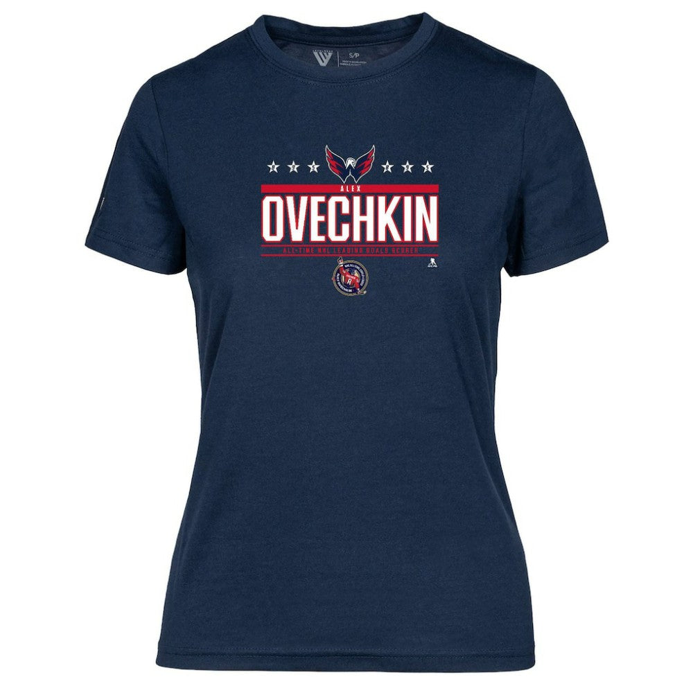 Alexander Ovechkin Washington Capitals Levelwear Women's NHL All-Time Leading Goal Scorer Milestone Stars Name & Number Maddox T-Shirt - Navy T-shirts