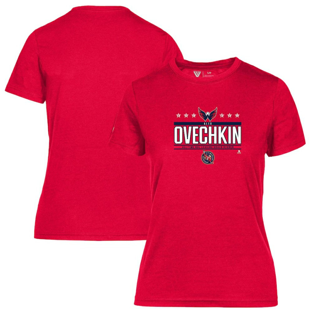Alexander Ovechkin Washington Capitals Levelwear Women's NHL All-Time Leading Goal Scorer Milestone Stars Name & Number Maddox T-Shirt - Red T-shirts