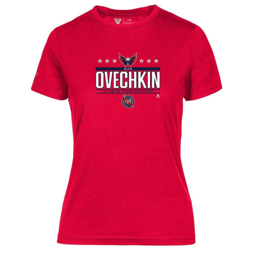 Alexander Ovechkin Washington Capitals Levelwear Women's NHL All-Time Leading Goal Scorer Milestone Stars Name & Number Maddox T-Shirt - Red T-shirts