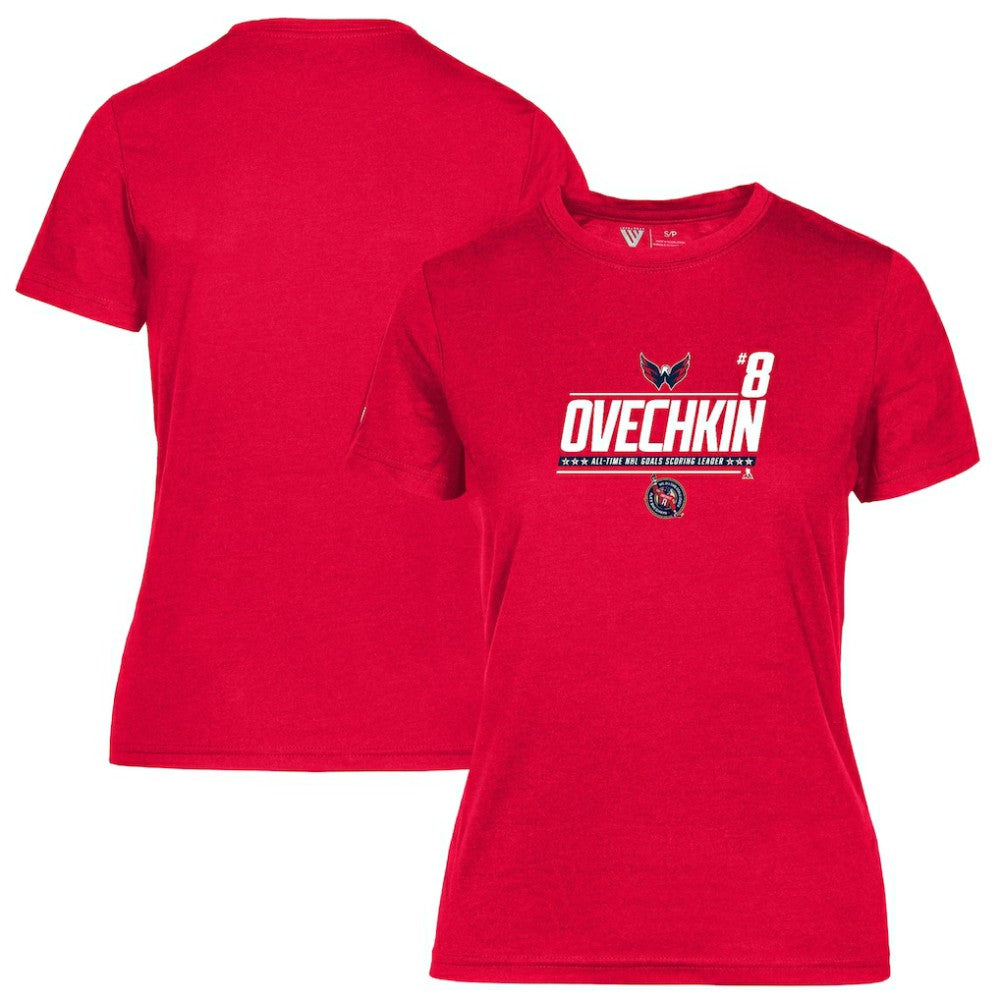 Alexander Ovechkin Washington Capitals Levelwear Women's NHL All-Time Leading Goal Scorer Milestone Name & Number Maddox T-Shirt - Red T-shirts