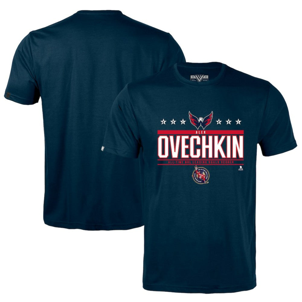 Alexander Ovechkin Washington Capitals Levelwear NHL All-Time Leading Goal Scorer Milestone Stars Name & Number Richmond T-Shirt - Navy T-shirts