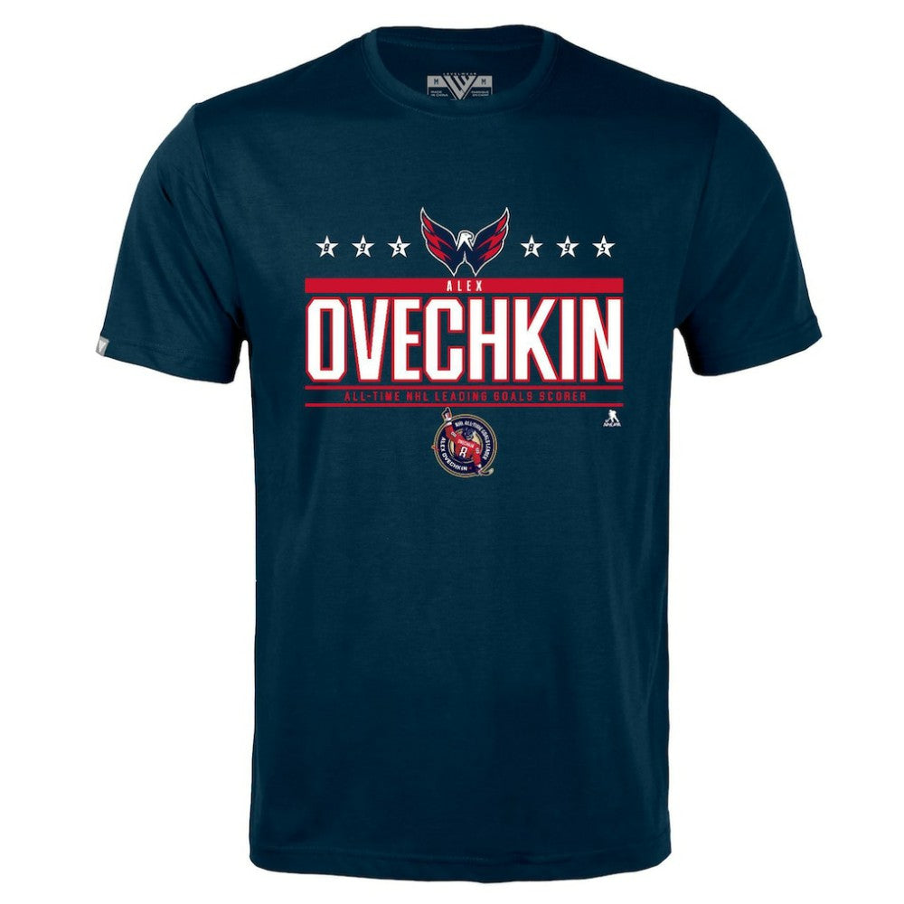 Alexander Ovechkin Washington Capitals Levelwear NHL All-Time Leading Goal Scorer Milestone Stars Name & Number Richmond T-Shirt - Navy T-shirts