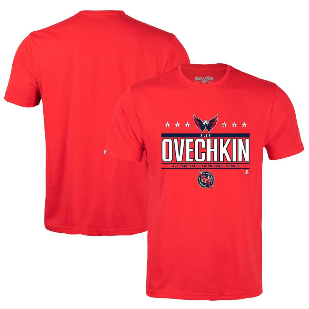 Alexander Ovechkin Washington Capitals Levelwear NHL All-Time Leading Goal Scorer Milestone Stars Name & Number Richmond T-Shirt - Red T-shirts