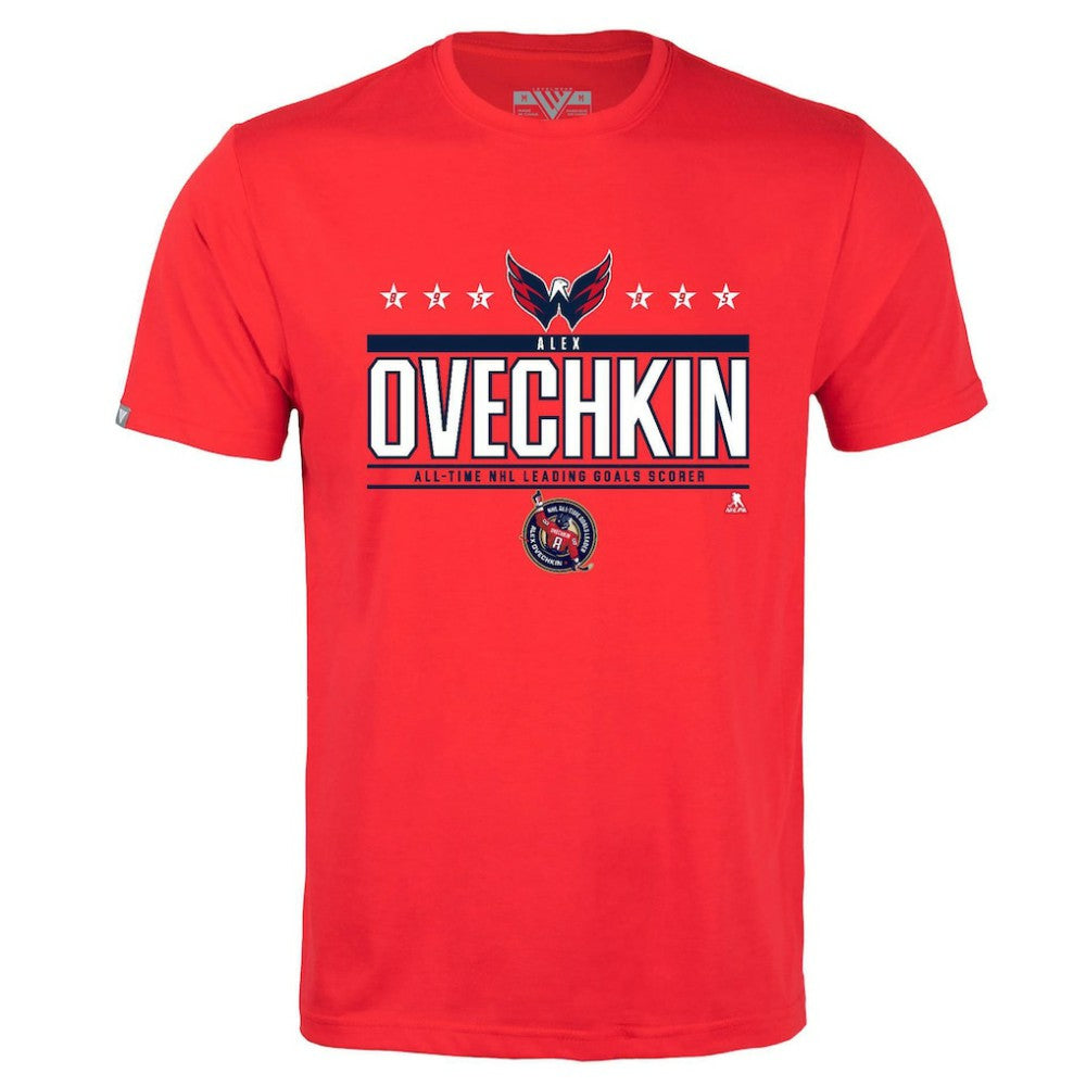Alexander Ovechkin Washington Capitals Levelwear NHL All-Time Leading Goal Scorer Milestone Stars Name & Number Richmond T-Shirt - Red T-shirts