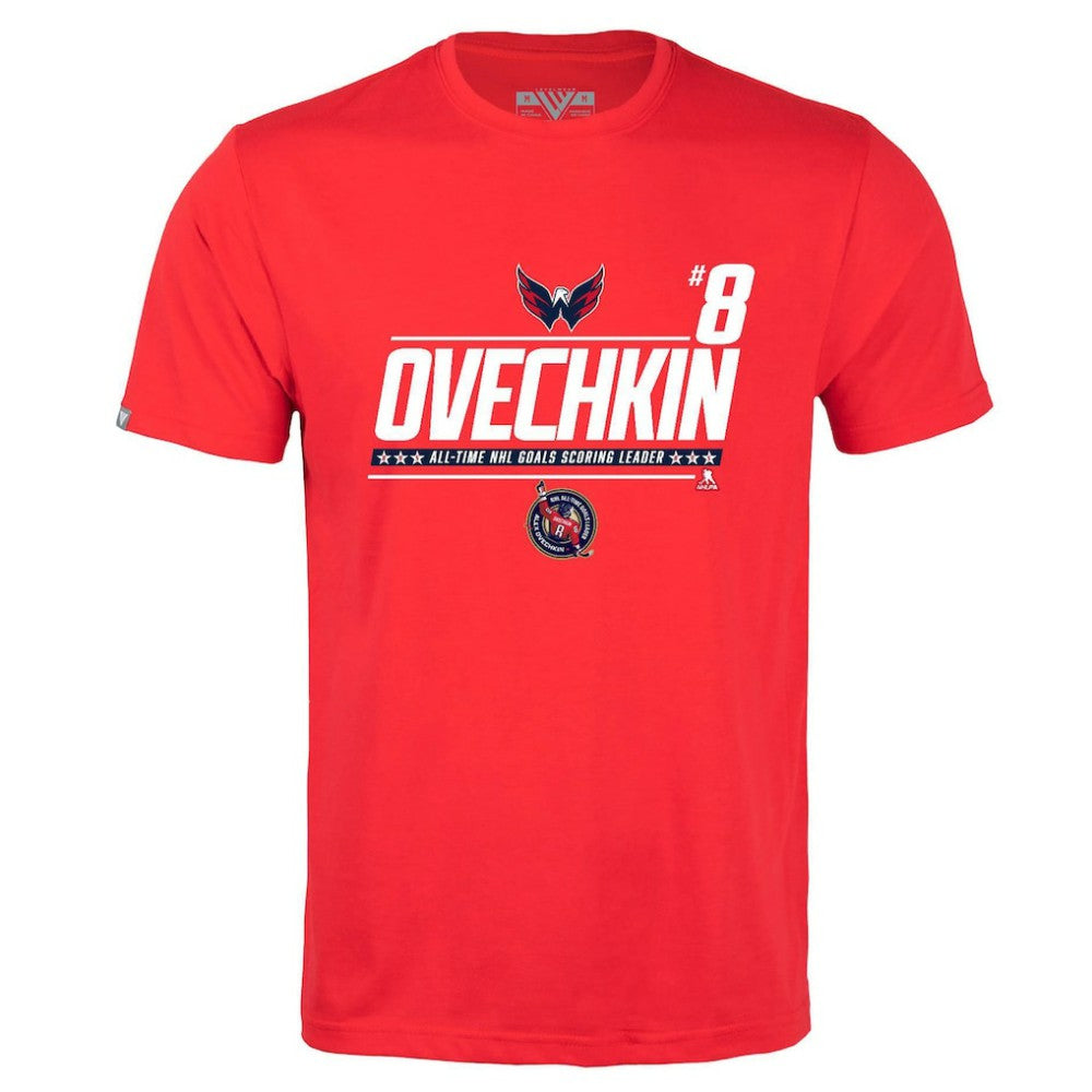 Alexander Ovechkin Washington Capitals Levelwear NHL All-Time Leading Goal Scorer Milestone Name & Number Richmond T-Shirt - Red T-shirts