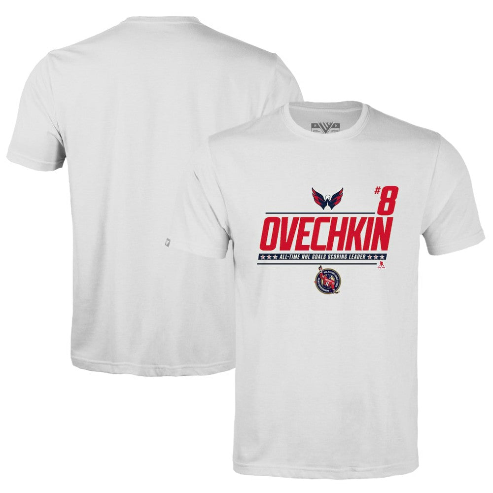 Alexander Ovechkin Washington Capitals Levelwear NHL All-Time Leading Goal Scorer Milestone Name & Number Richmond T-Shirt - White T-shirts