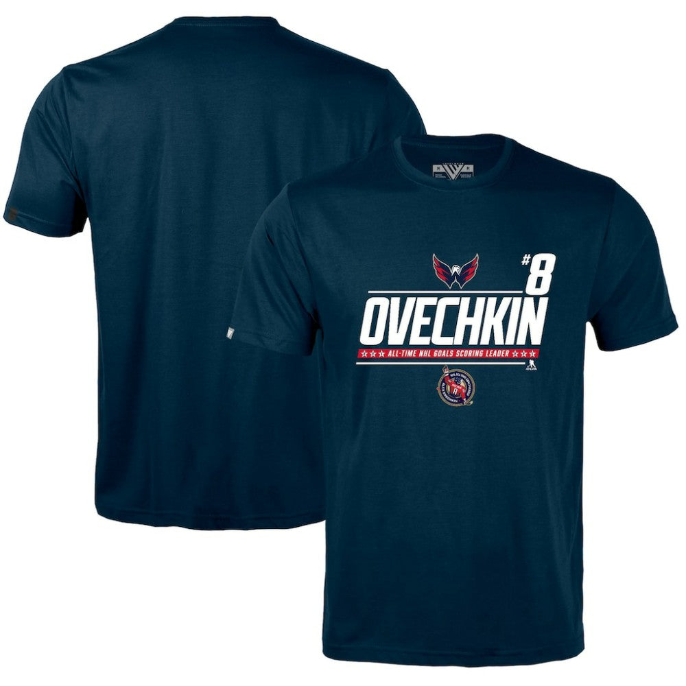 Alexander Ovechkin Washington Capitals Levelwear NHL All-Time Leading Goal Scorer Milestone Name & Number Richmond T-Shirt - Navy T-shirts