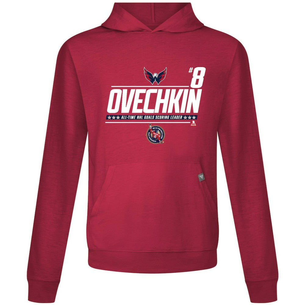 Alexander Ovechkin Washington Capitals Levelwear NHL All-Time Leading Goal Scorer Milestone Name & Number Relay Pullover Hoodie - Red Hoodies