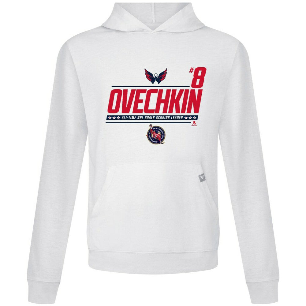 Alexander Ovechkin Washington Capitals Levelwear NHL All-Time Leading Goal Scorer Milestone Name & Number Relay Pullover Hoodie - White Hoodies