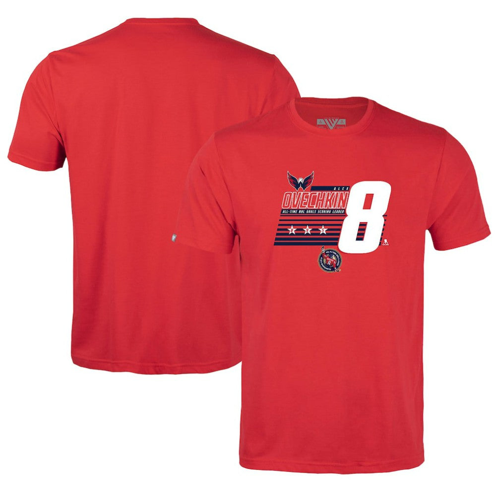 Alexander Ovechkin Washington Capitals Levelwear Youth NHL All-Time Leading Goal Scorer Milestone Stripes Name & Number Little Richmond T-Shirt - Red T-shirts