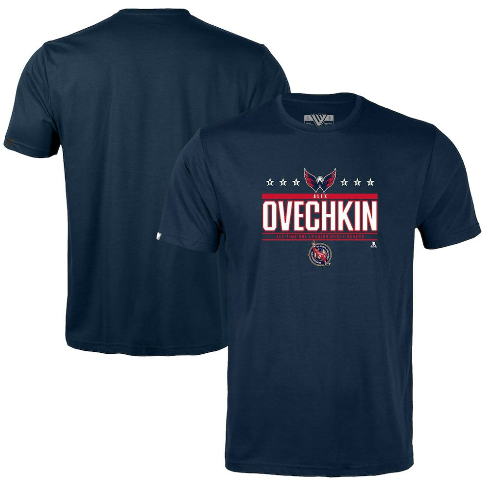 Alexander Ovechkin Washington Capitals Levelwear Youth NHL All-Time Leading Goal Scorer Milestone Stars Name & Number Little Richmond T-Shirt - Navy T-shirts